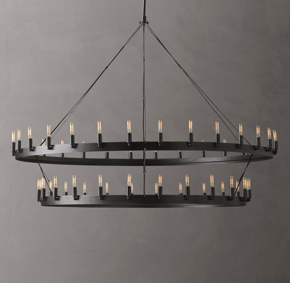 Forged Iron Two-Tier Candle Ring Chandelier