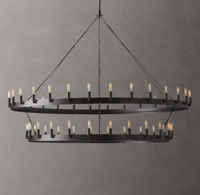 Forged Iron Two-Tier Candle Ring Chandelier