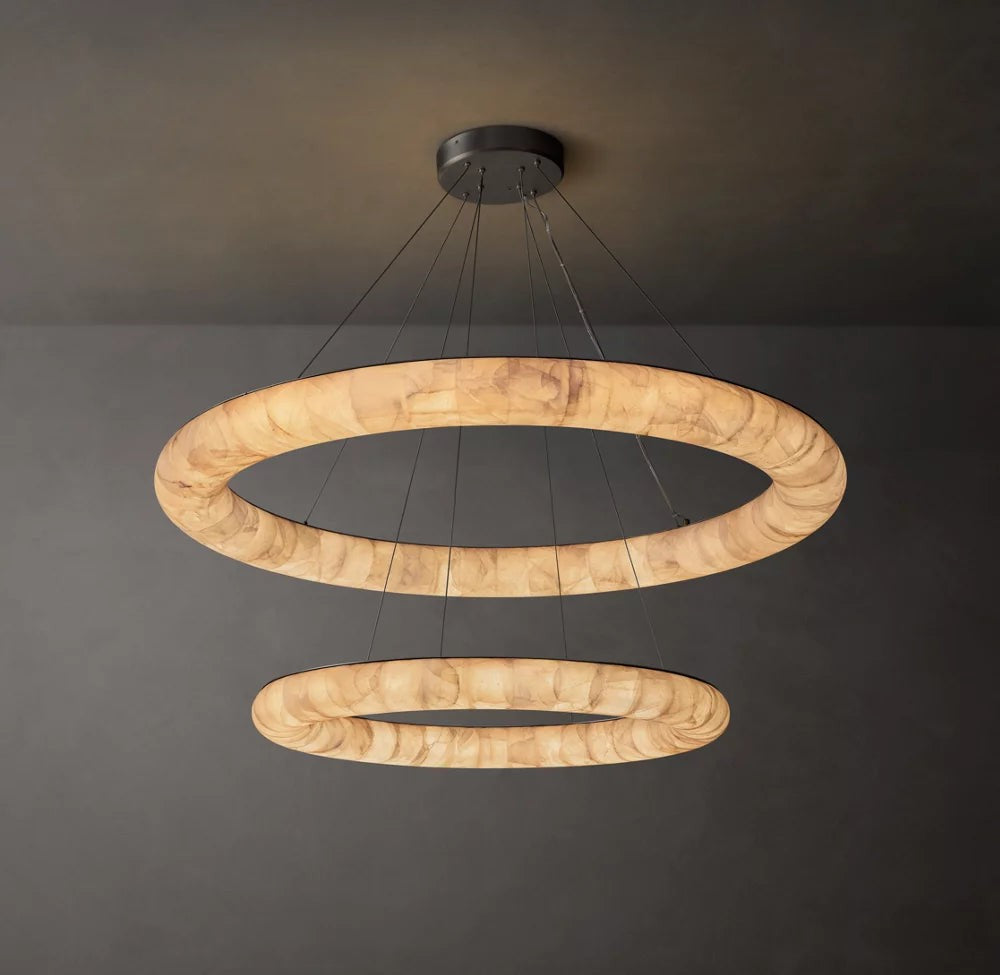 Grand Sculpted Calcite Two-Tier Chandelier