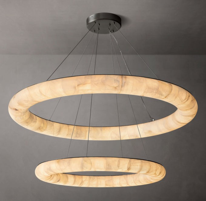 Grand Sculpted Calcite Two-Tier Chandelier