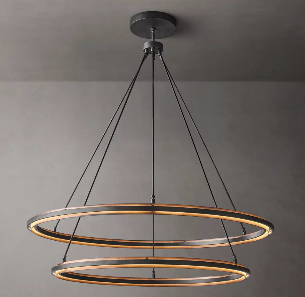 Hand-Forged Two-Tier Ambient Ring Chandelier