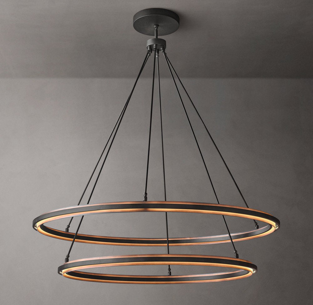 Hand-Forged Two-Tier Ambient Ring Chandelier