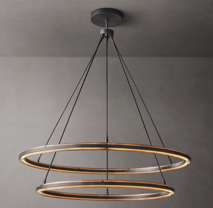 Hand-Forged Two-Tier Ambient Ring Chandelier
