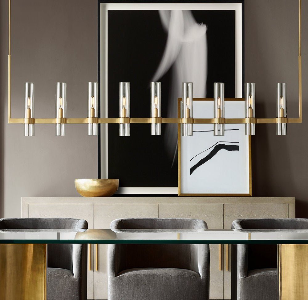 Linear Blown Glass Rod Chandelier