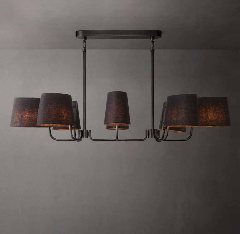 Linen Shade Linear Brass Chandelier