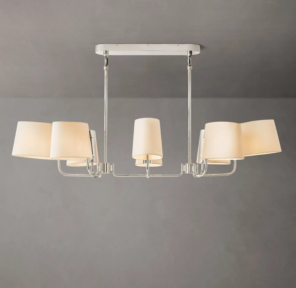 Linen Shade Linear Brass Chandelier