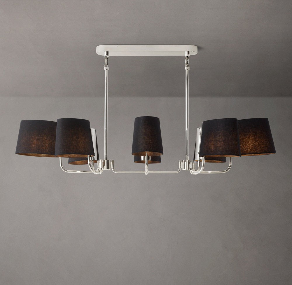 Linen Shade Linear Brass Chandelier