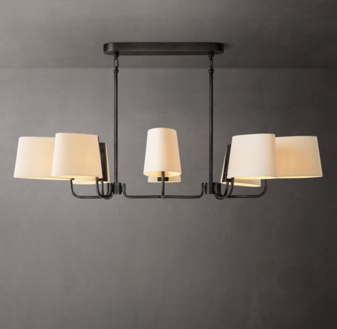 Linen Shade Linear Brass Chandelier