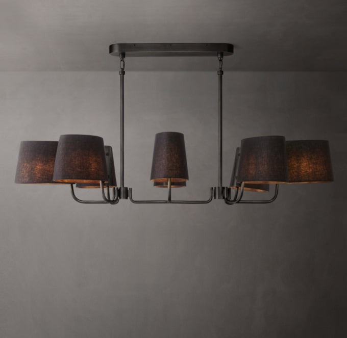 Linen Shade Linear Brass Chandelier