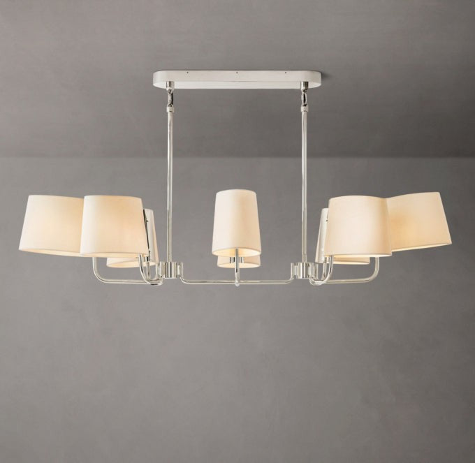 Linen Shade Linear Brass Chandelier
