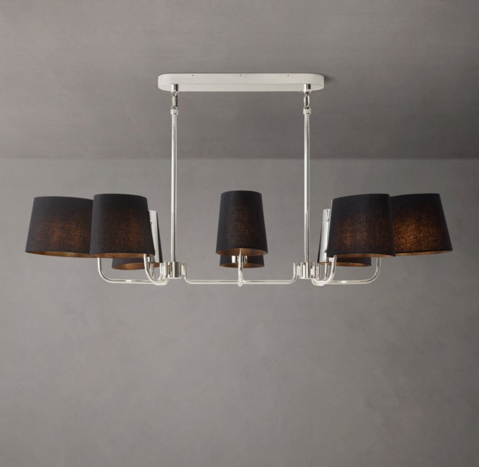 Linen Shade Linear Brass Chandelier