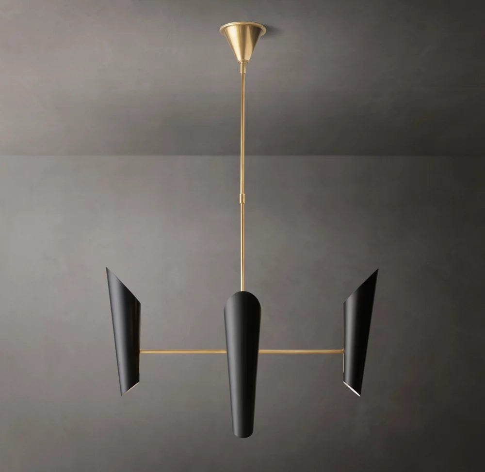 Modern Brass Ring Chandelier with Black Shades