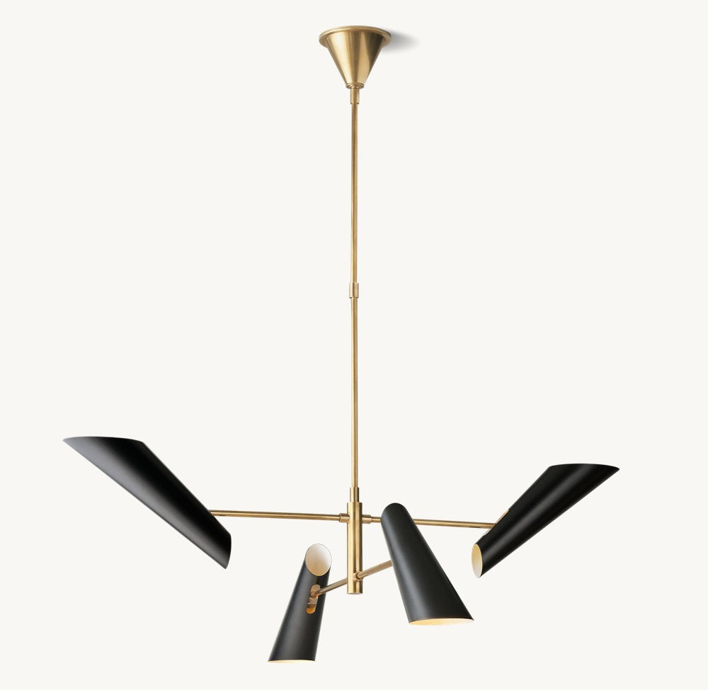 Modern Brass Ring Chandelier with Black Shades