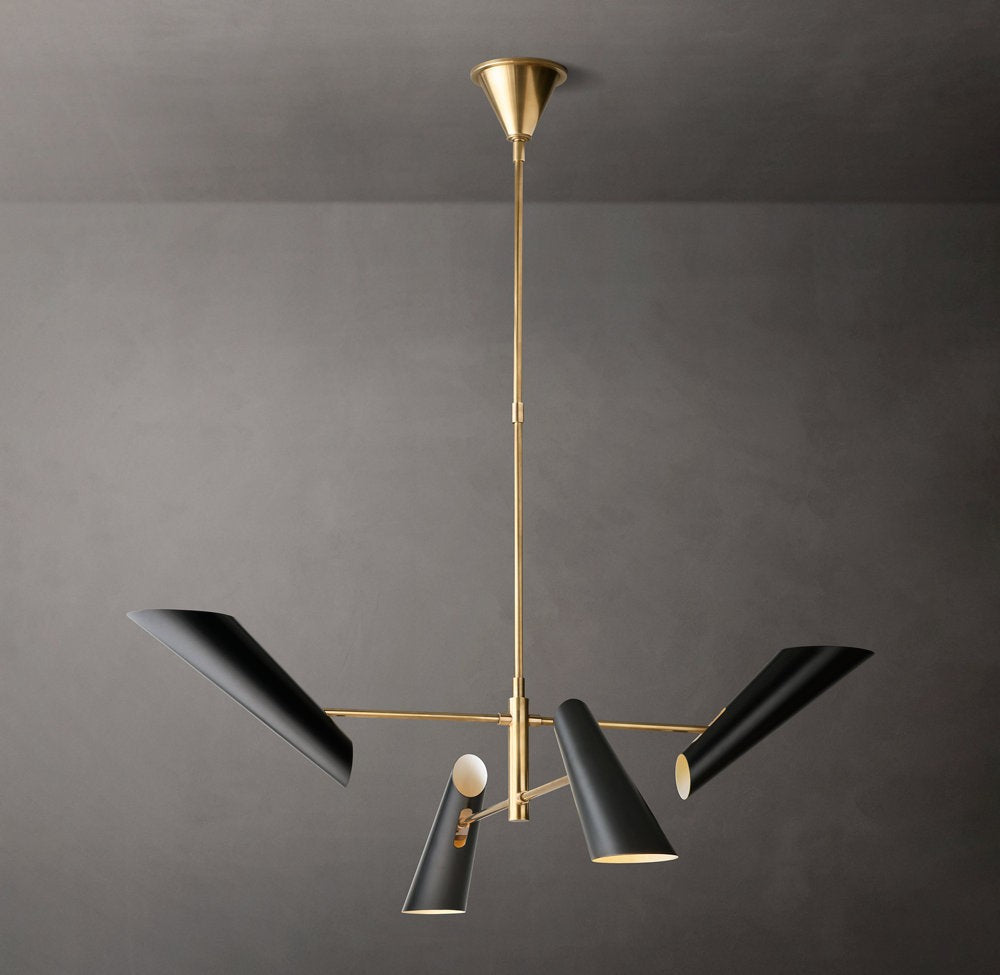 Modern Brass Ring Chandelier with Black Shades