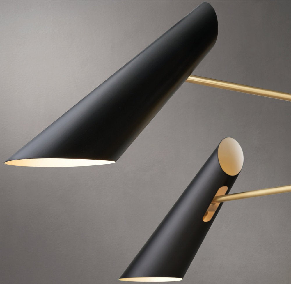 Modern Brass Ring Chandelier with Black Shades