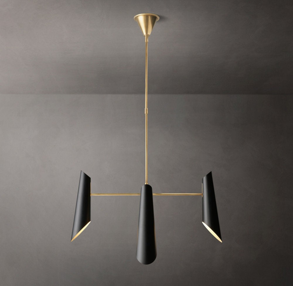 Modern Brass Ring Chandelier with Black Shades