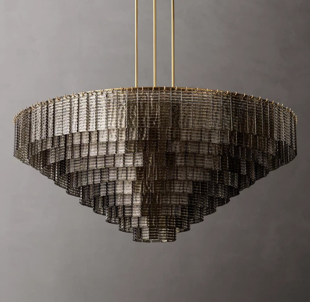 Monumental Smoke Glass Panel Chandelier