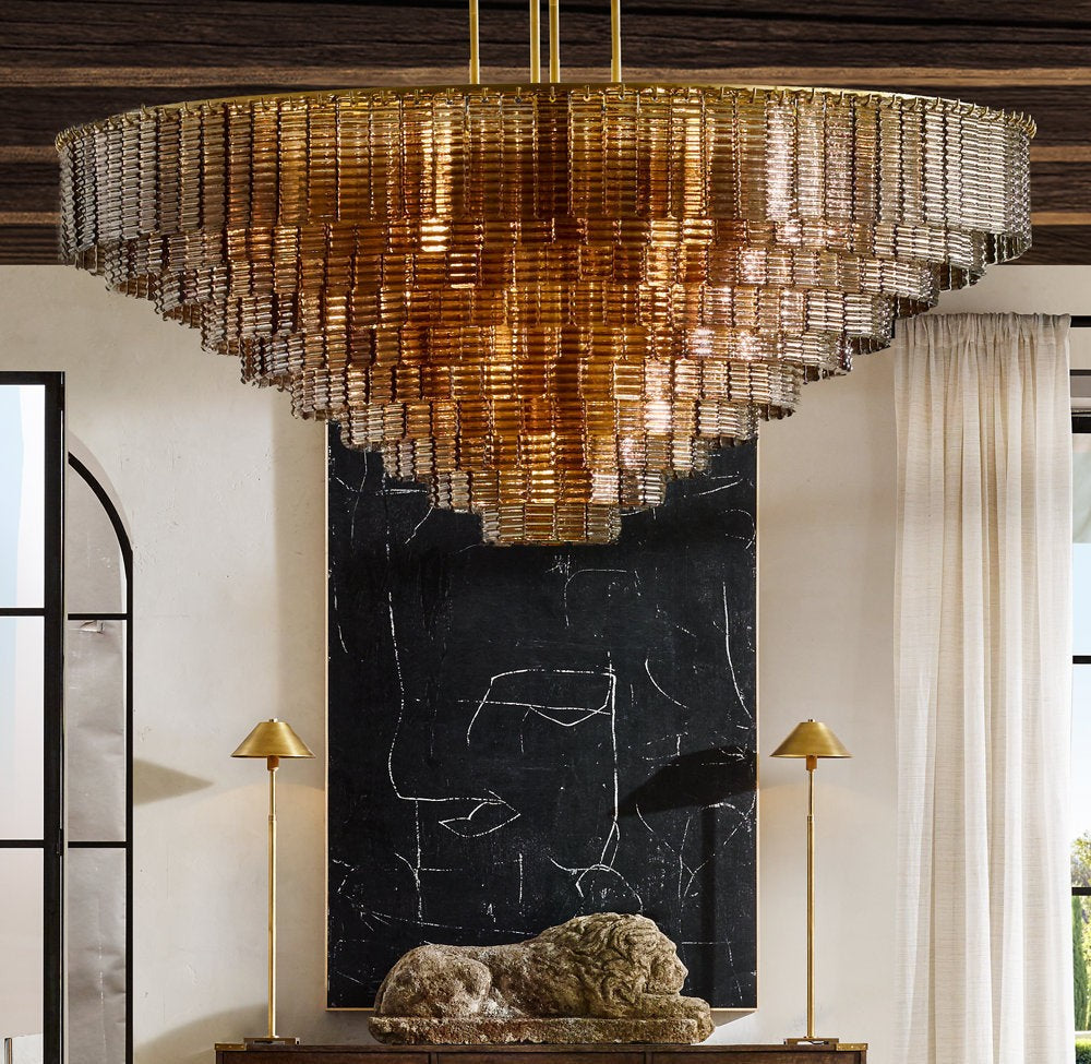Monumental Smoke Glass Panel Chandelier