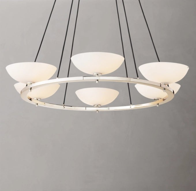 Porcelain Shade Brass Ring Chandelier