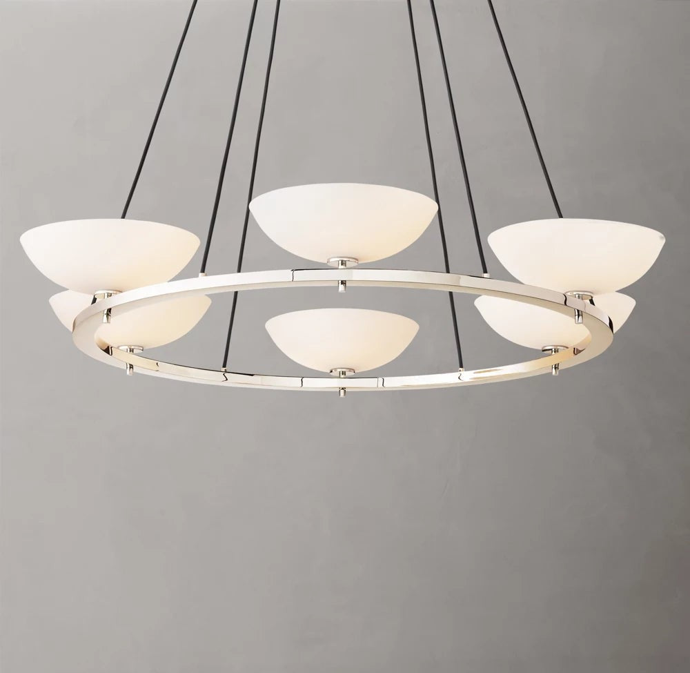Porcelain Shade Brass Ring Chandelier