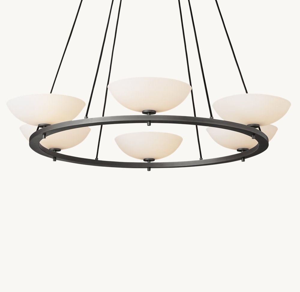 Porcelain Shade Brass Ring Chandelier
