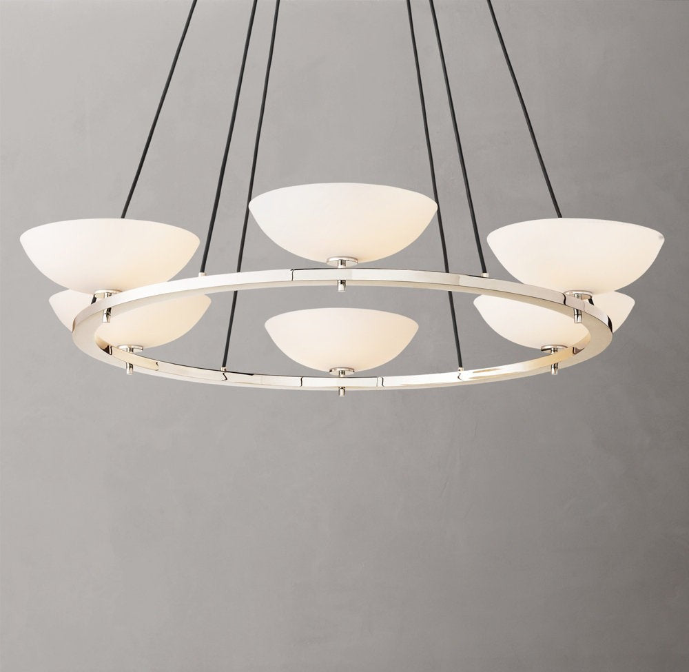 Porcelain Shade Brass Ring Chandelier