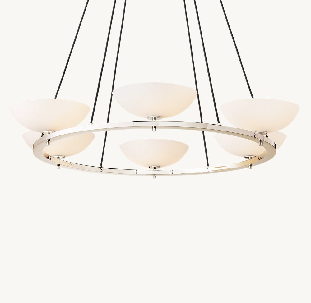 Porcelain Shade Brass Ring Chandelier