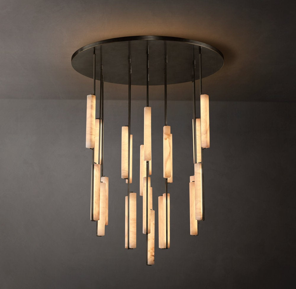 Sculpted Alabaster Prism Ring Chandelier