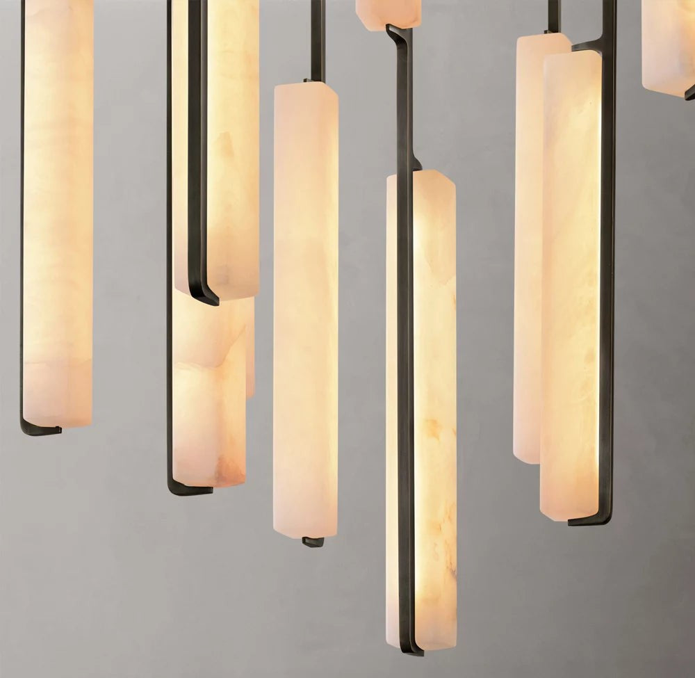 Sculpted Alabaster Prism Ring Chandelier