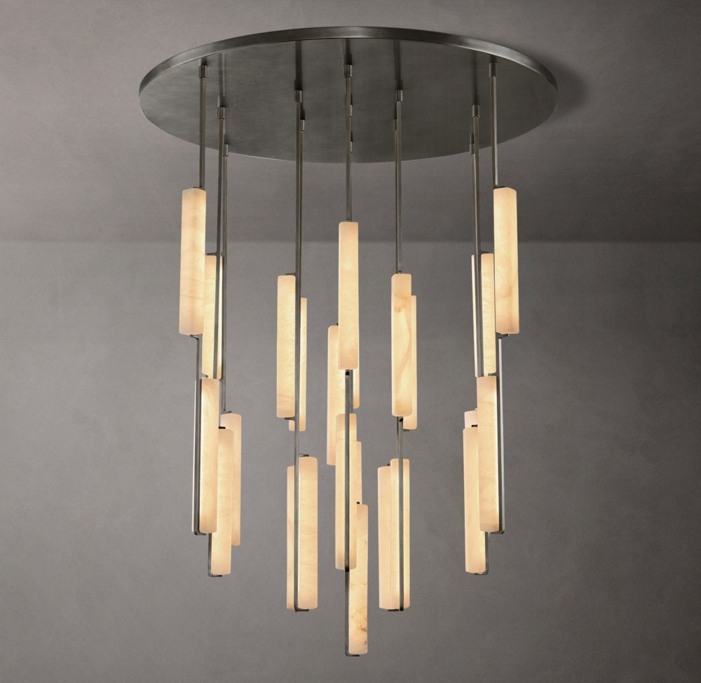 Sculpted Alabaster Prism Ring Chandelier