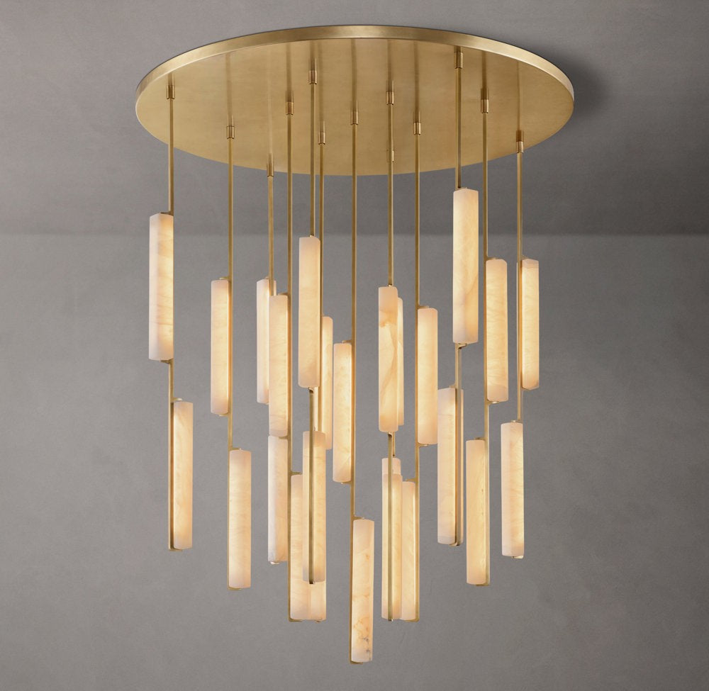 Sculpted Alabaster Prism Ring Chandelier