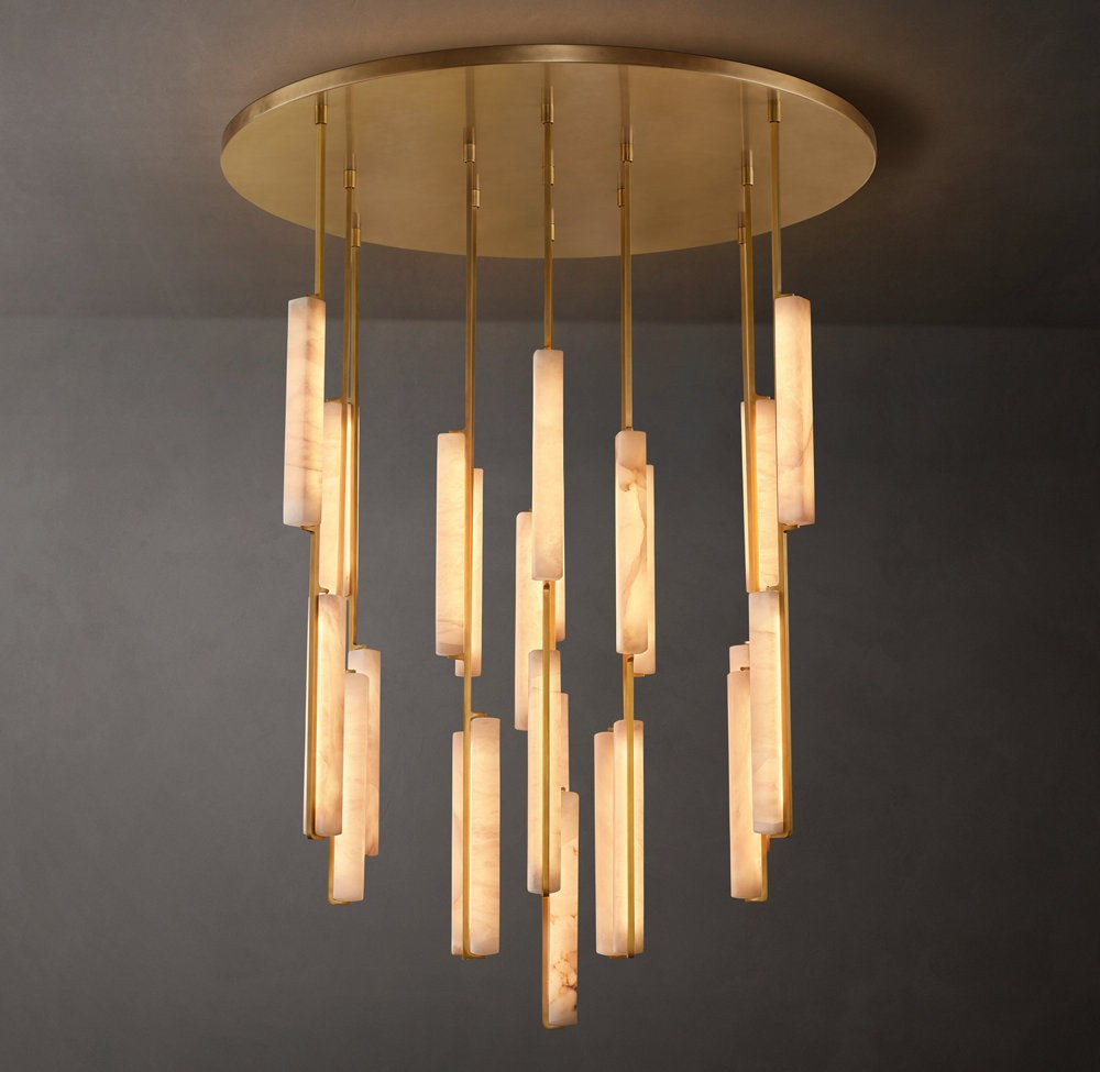 Sculpted Alabaster Prism Ring Chandelier