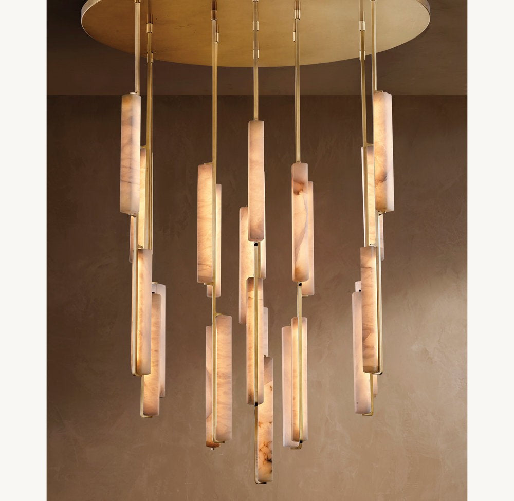 Sculpted Alabaster Prism Ring Chandelier