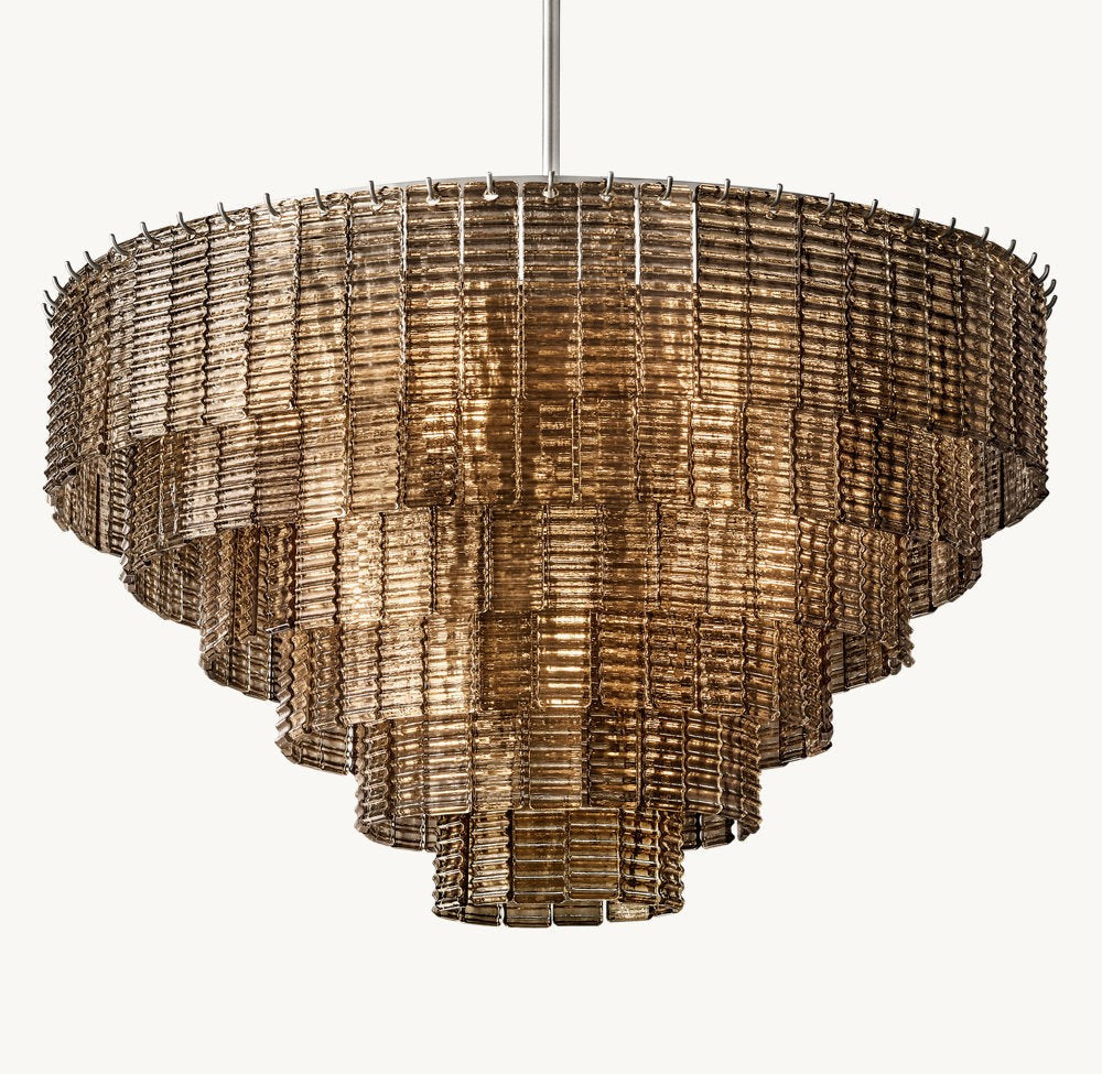 Smoke Glass Panel Round Chandelier