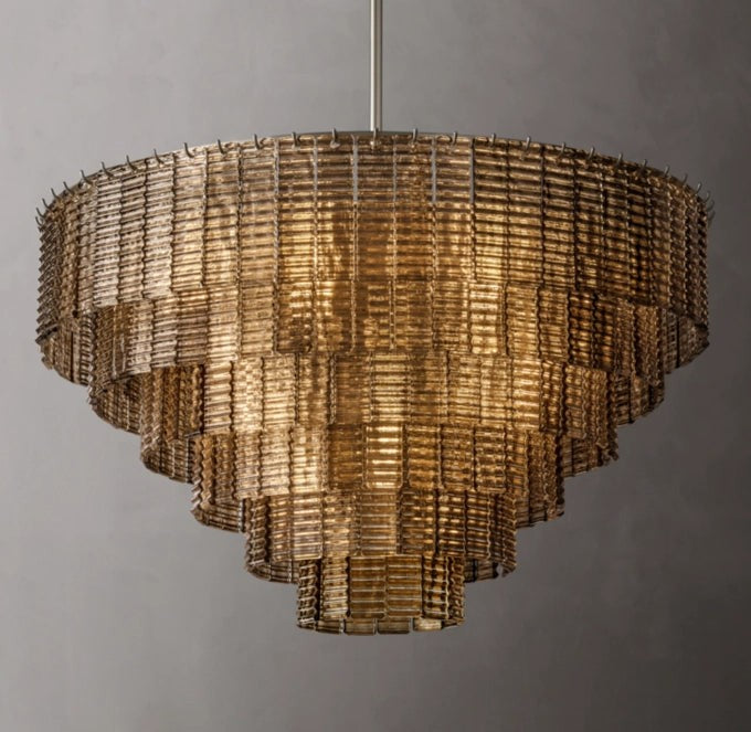 Smoke Glass Panel Round Chandelier