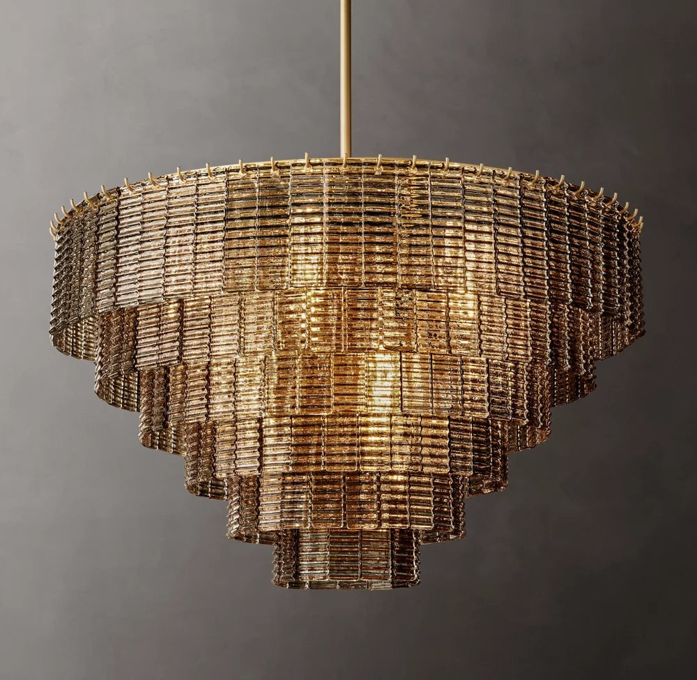 Smoke Glass Panel Round Chandelier