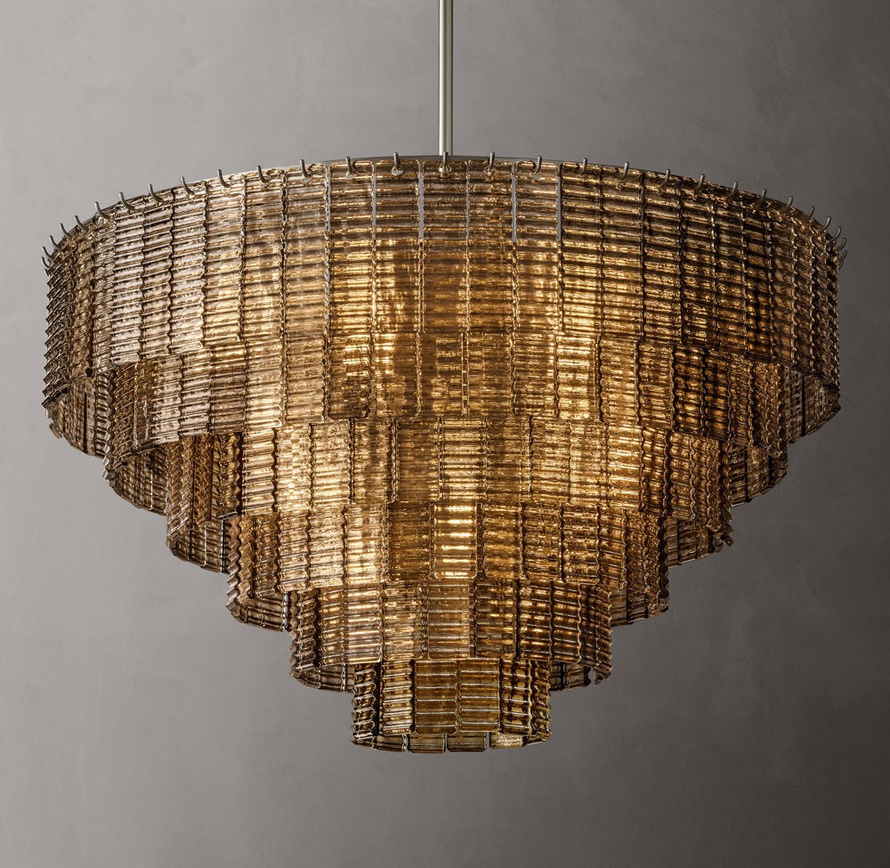 Smoke Glass Panel Round Chandelier