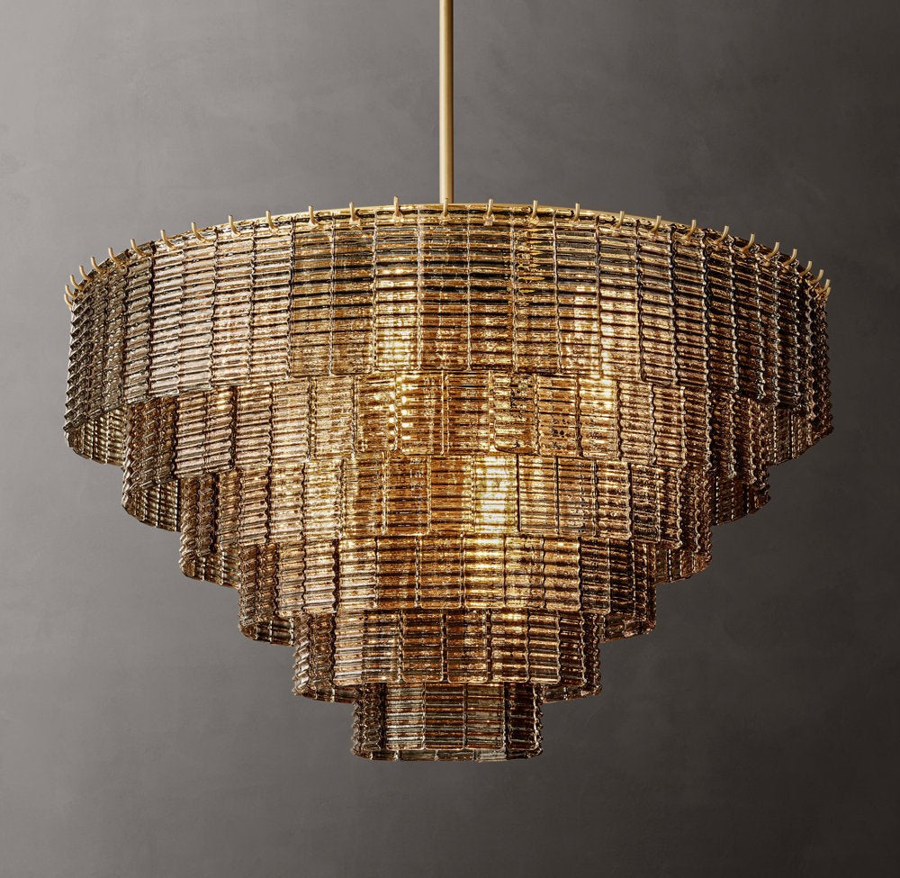 Smoke Glass Panel Round Chandelier