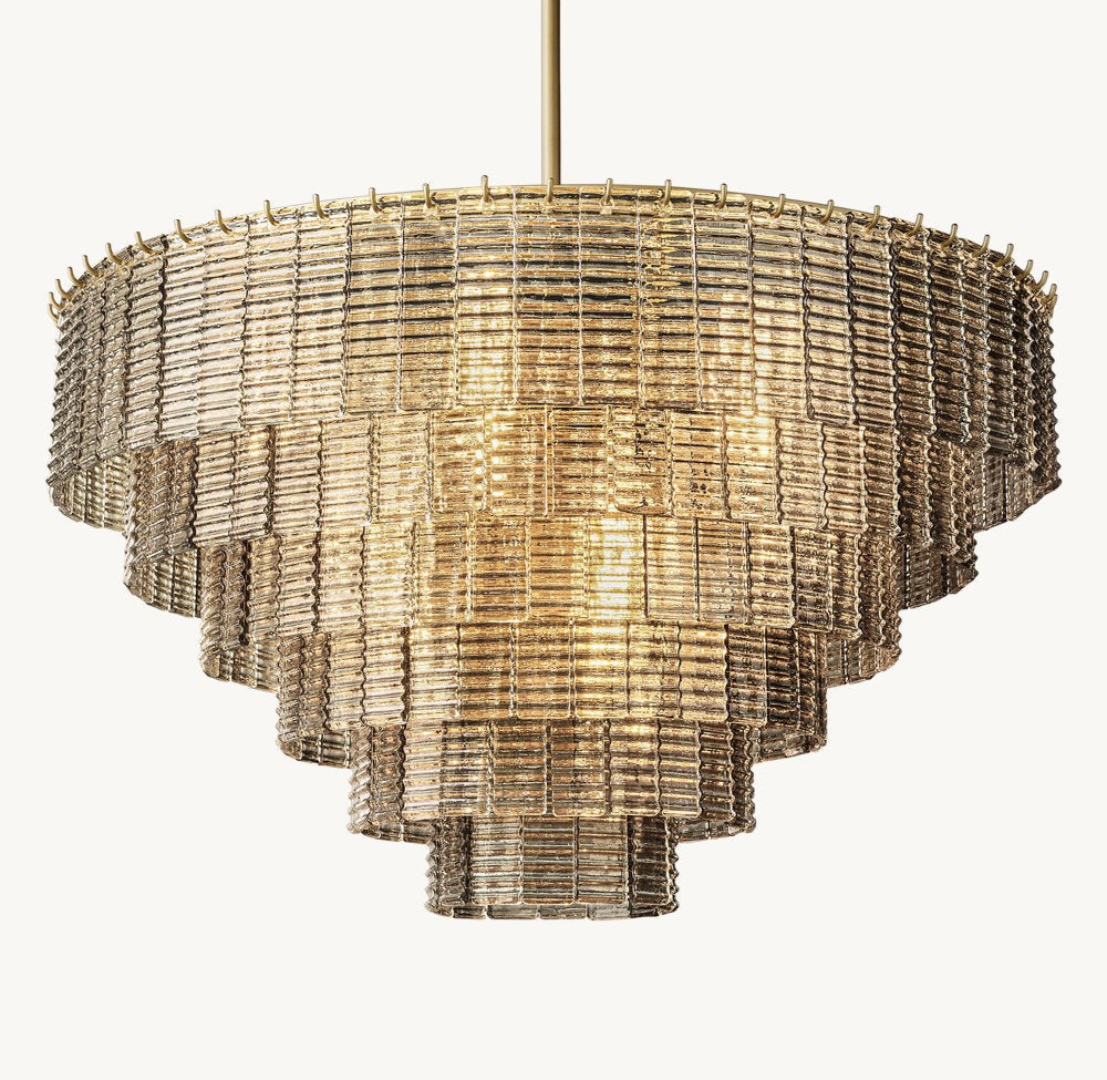 Smoke Glass Panel Round Chandelier
