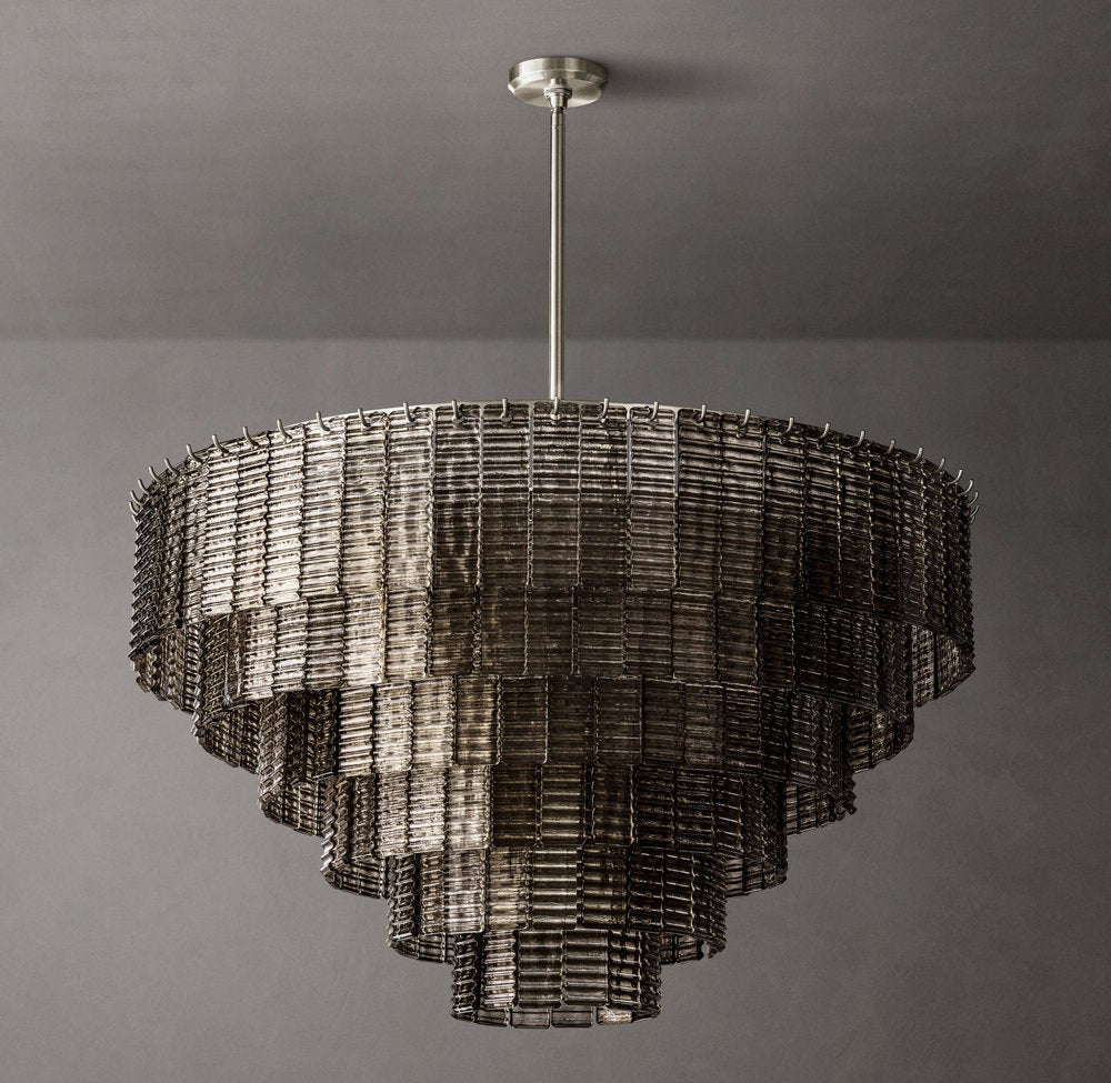 Smoke Glass Panel Round Chandelier