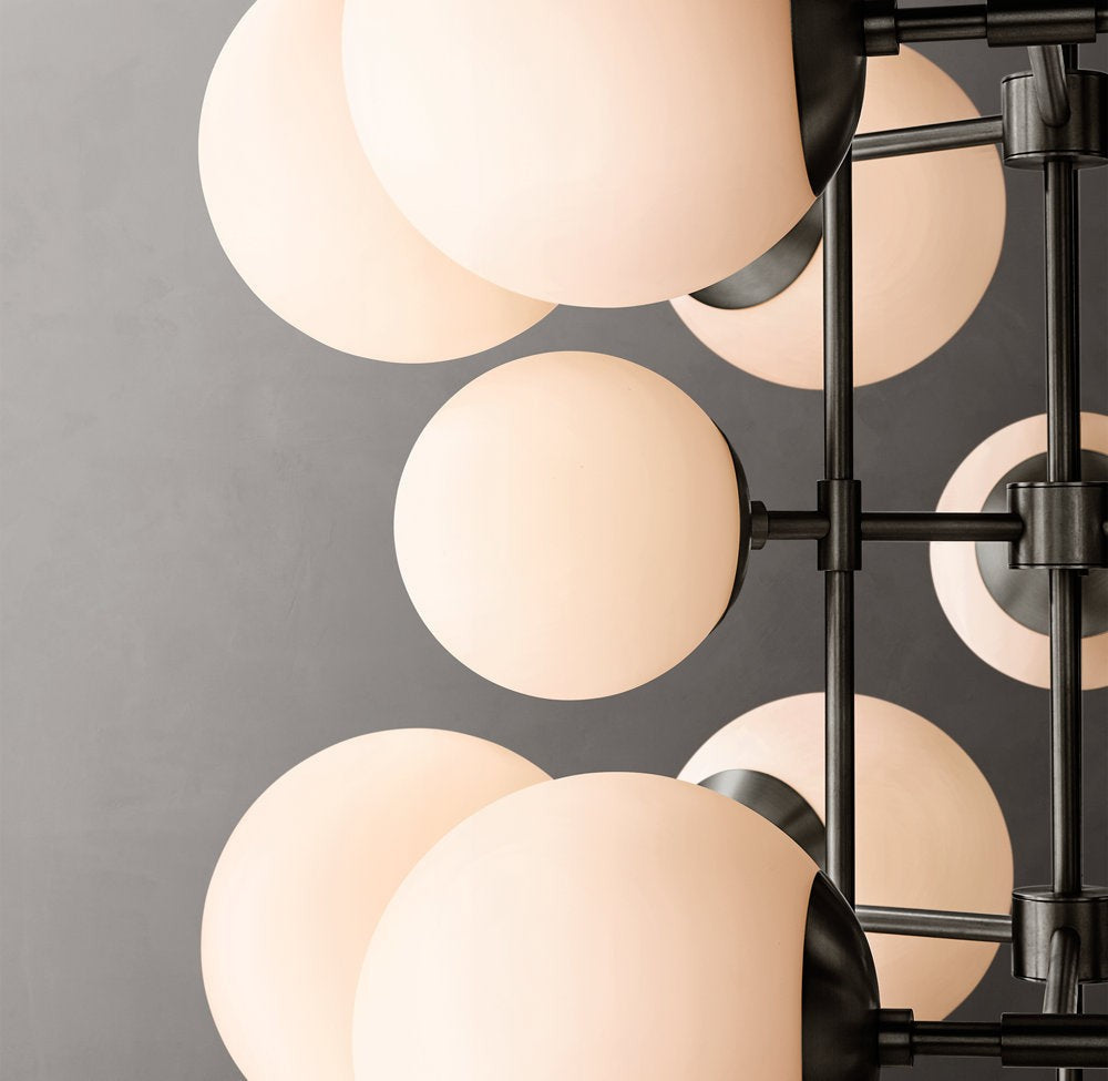 Tall Brass Chandelier with Opal Glass Shades