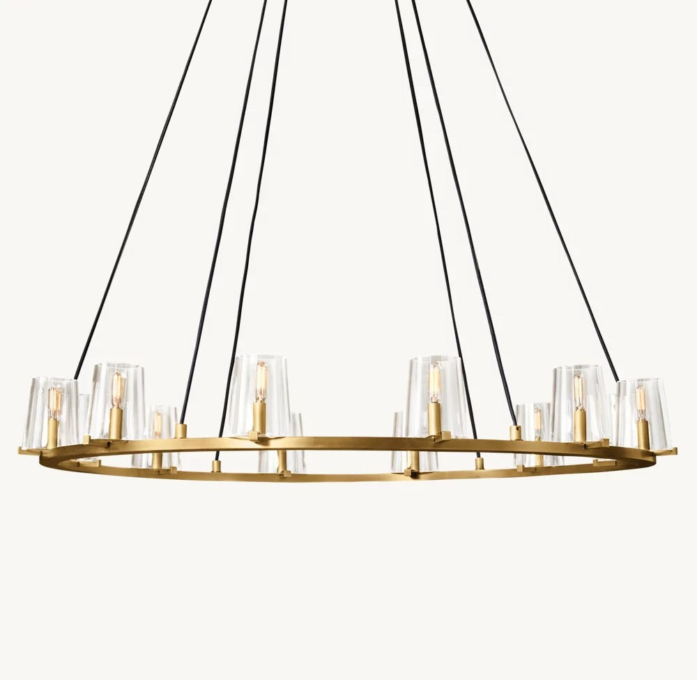 Tapered Glass Brass Ring Chandelier