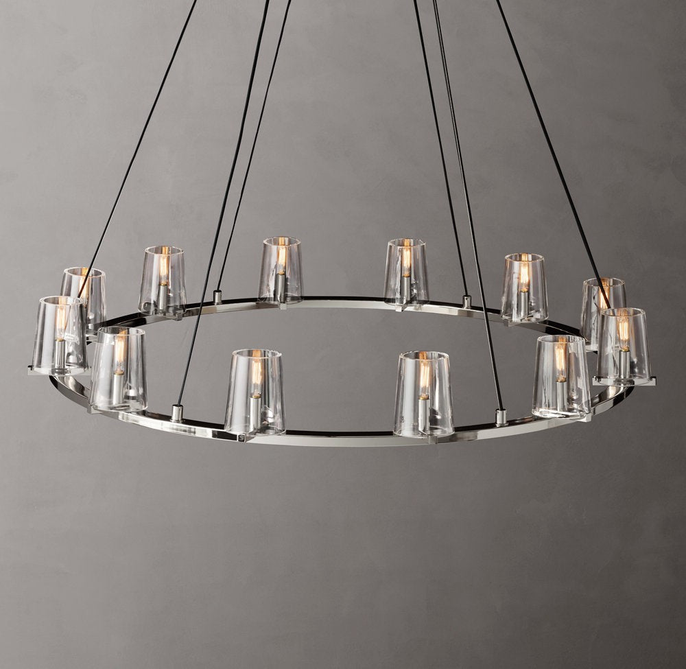 Tapered Glass Brass Ring Chandelier