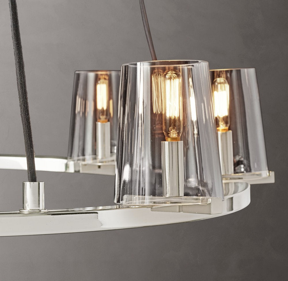 Tapered Glass Brass Ring Chandelier