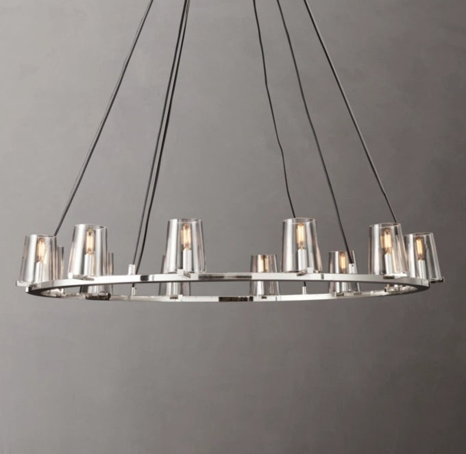 Tapered Glass Brass Ring Chandelier
