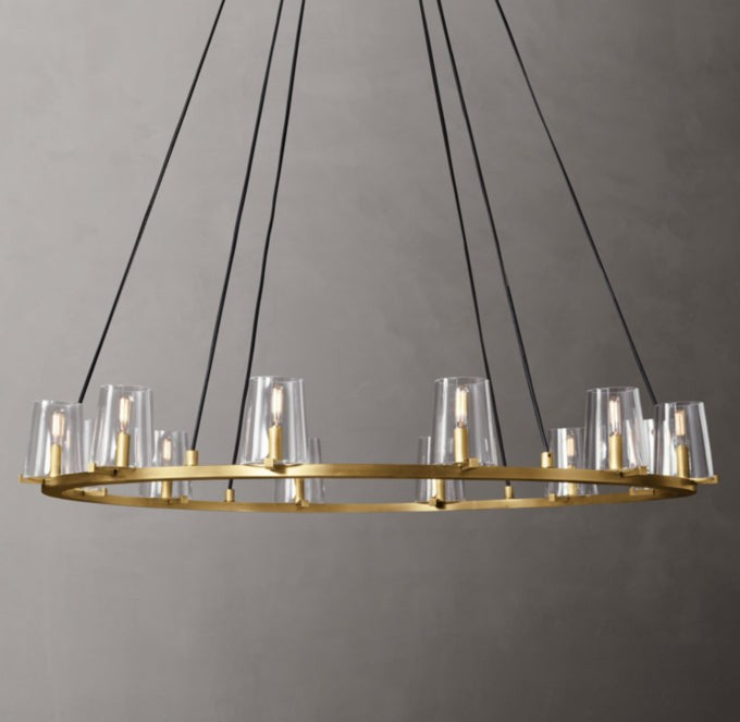 Tapered Glass Brass Ring Chandelier