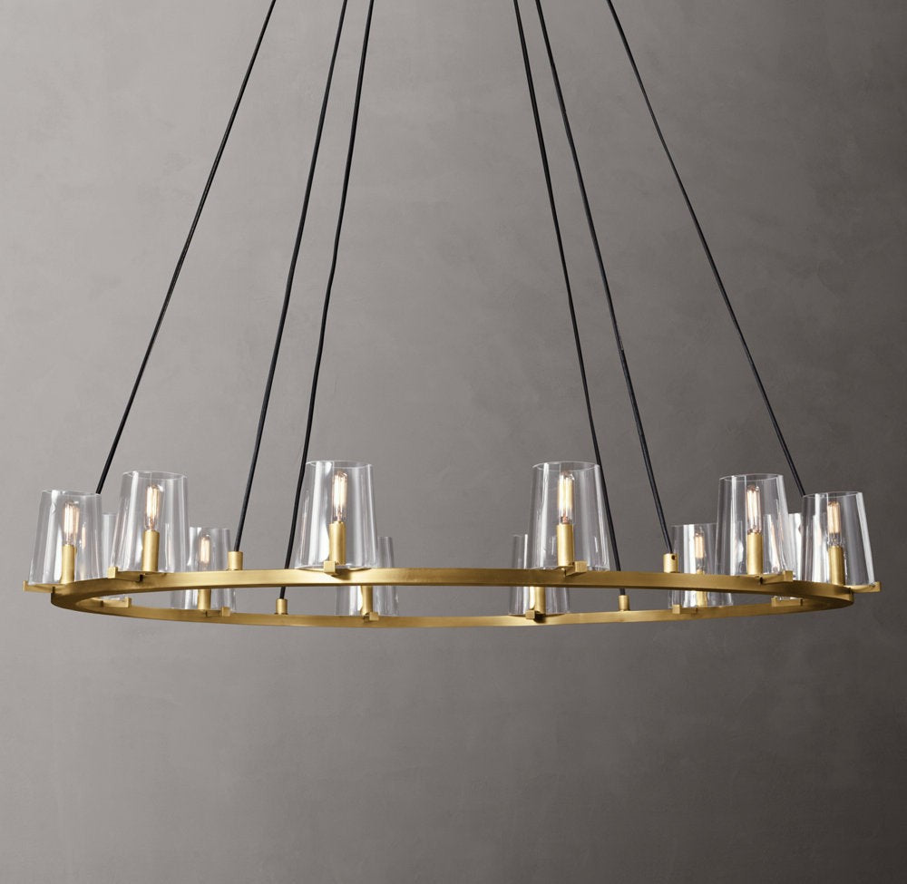 Tapered Glass Brass Ring Chandelier