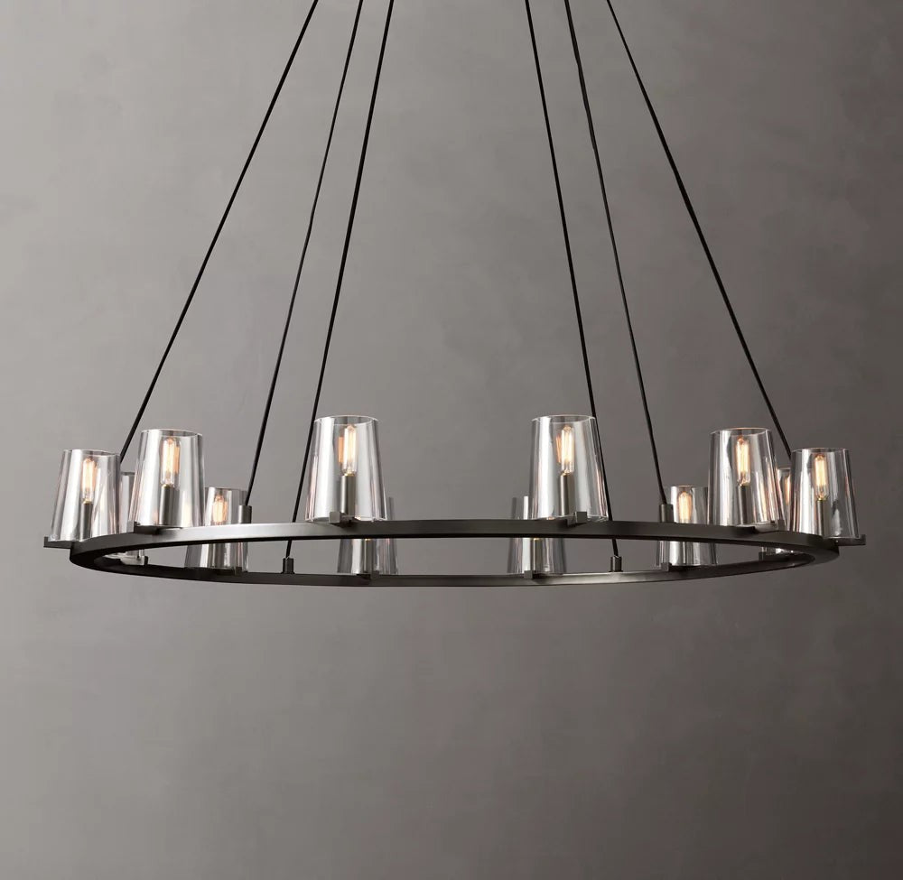 Tapered Glass Brass Ring Chandelier