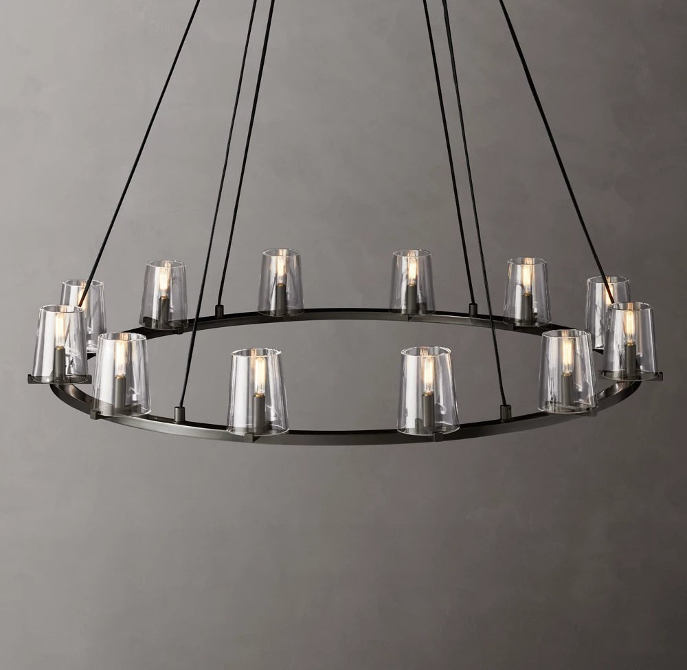 Tapered Glass Brass Ring Chandelier