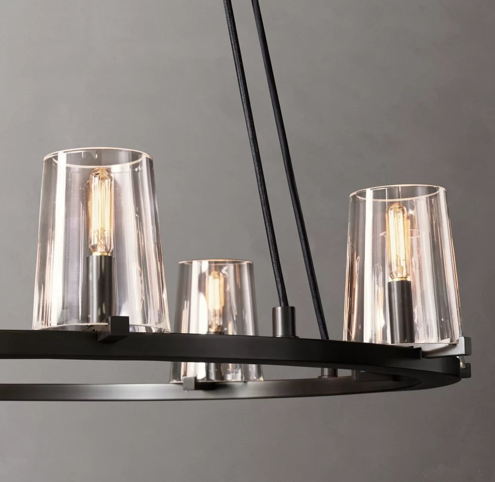 Tapered Glass Brass Ring Chandelier